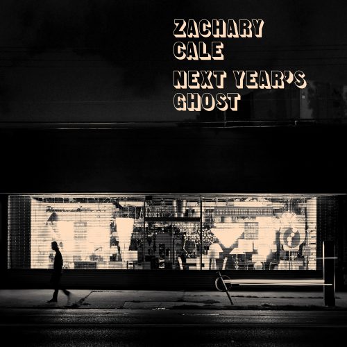 Album cover with a lamp shop window lit up at night and a man walking across